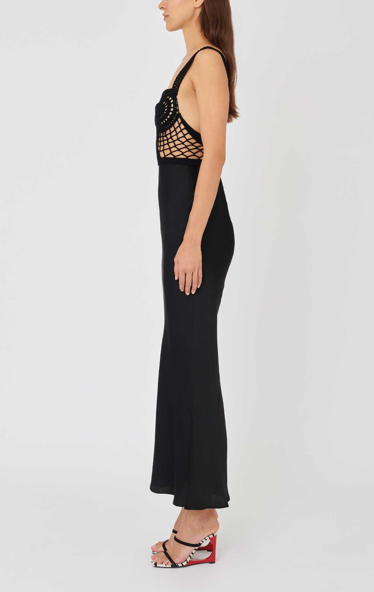 Silvia Astore Calipso Dress Black Crochet And Satin