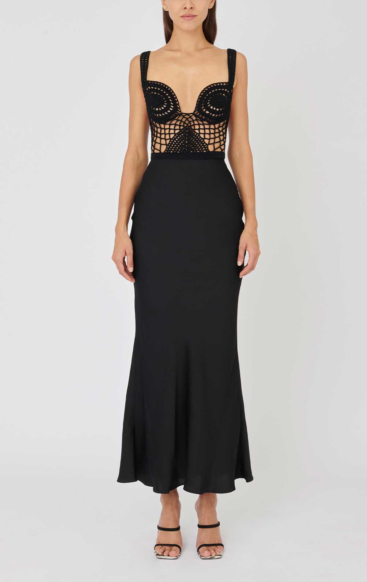 silvia astore Calipso Dress Black Crochet and Satin