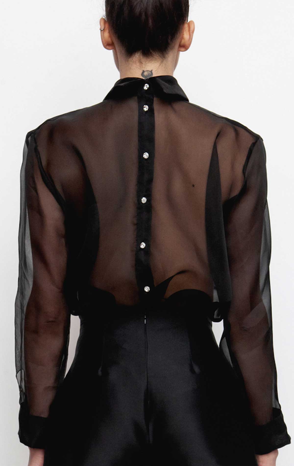 Silvia Astore Matilde Inverted Shirt Black Silk Organza