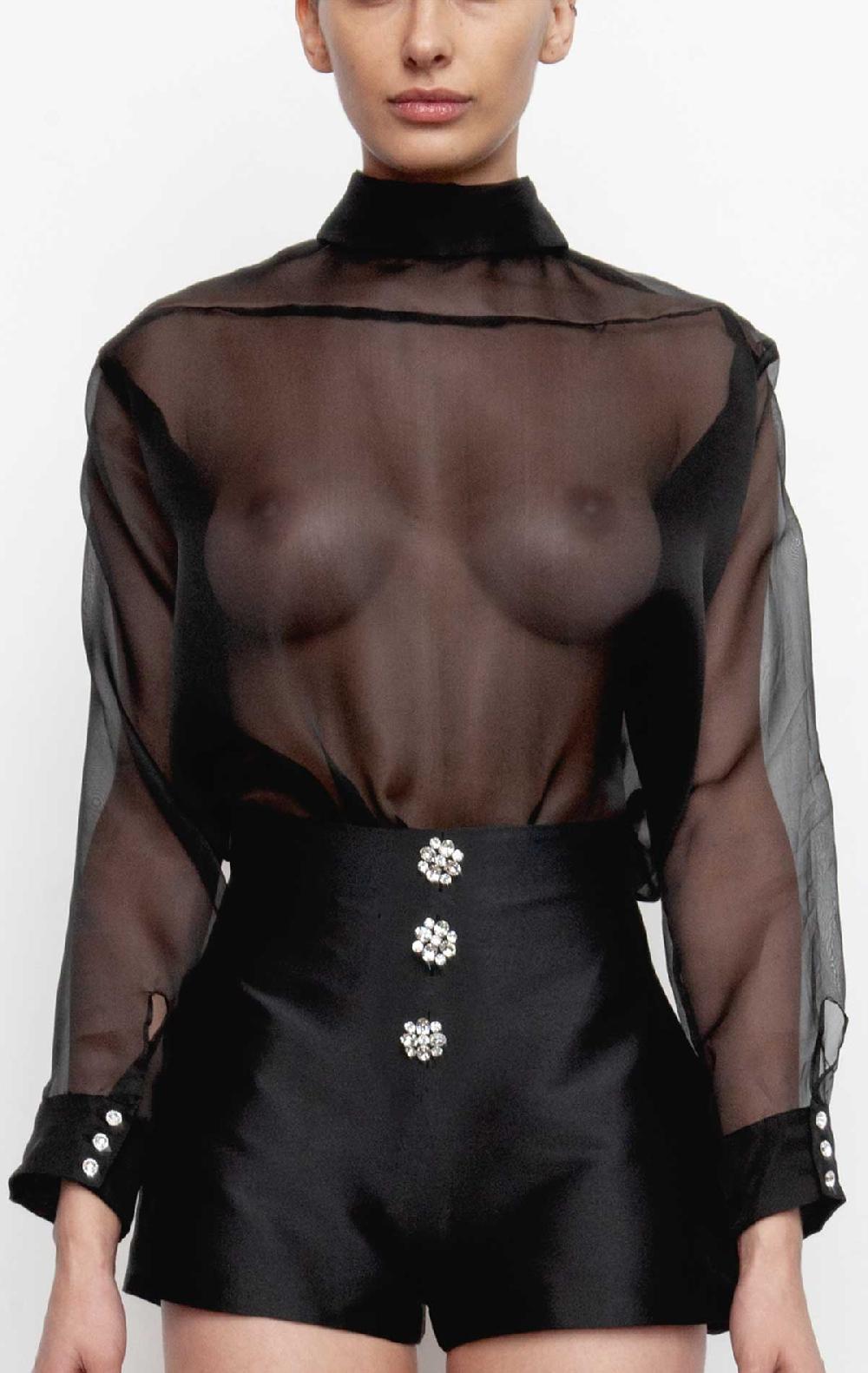 silvia astore Matilde Inverted Shirt Black Silk organza