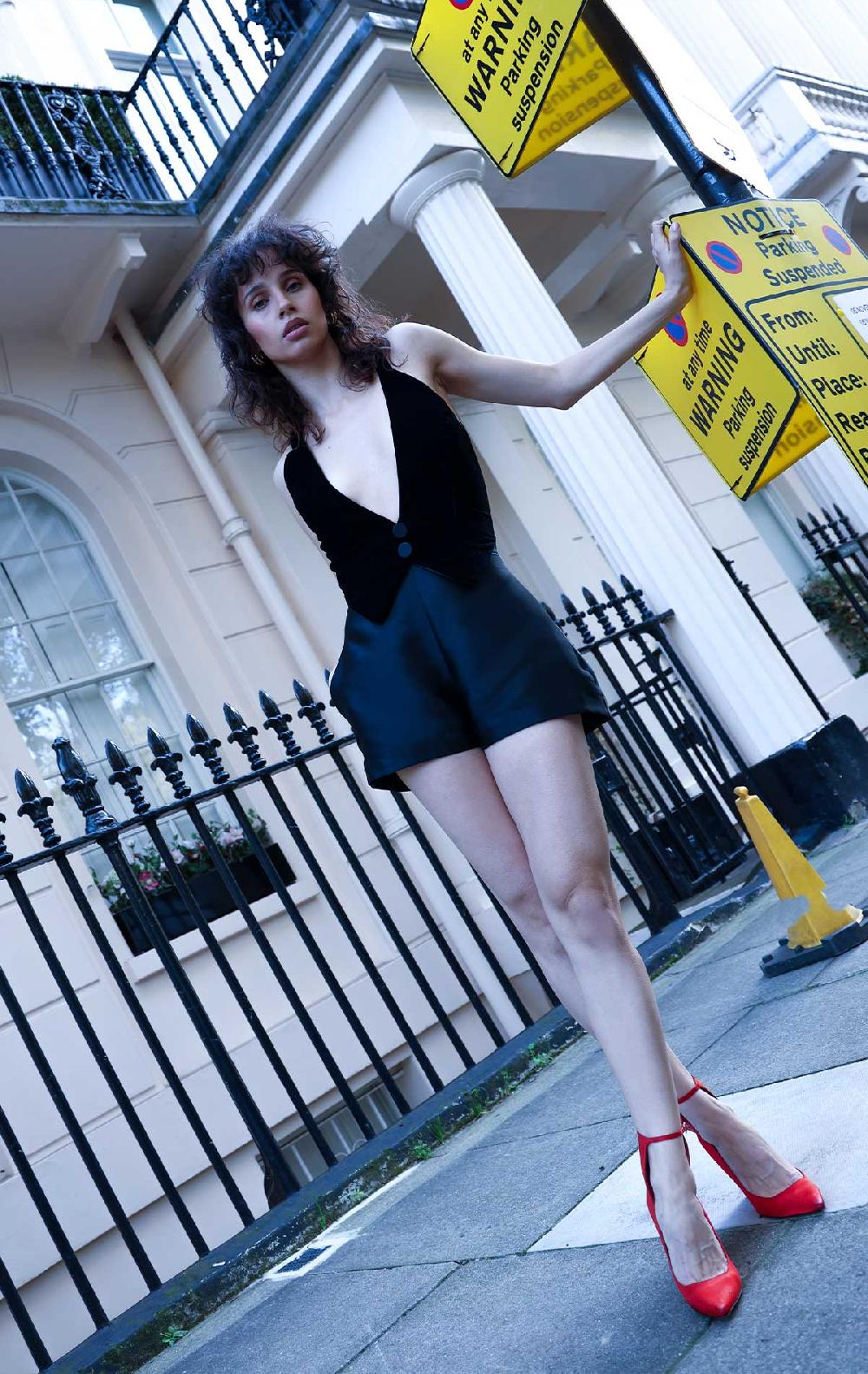 silvia astore Sienna Jumpsuit Black Velvet and Mikado