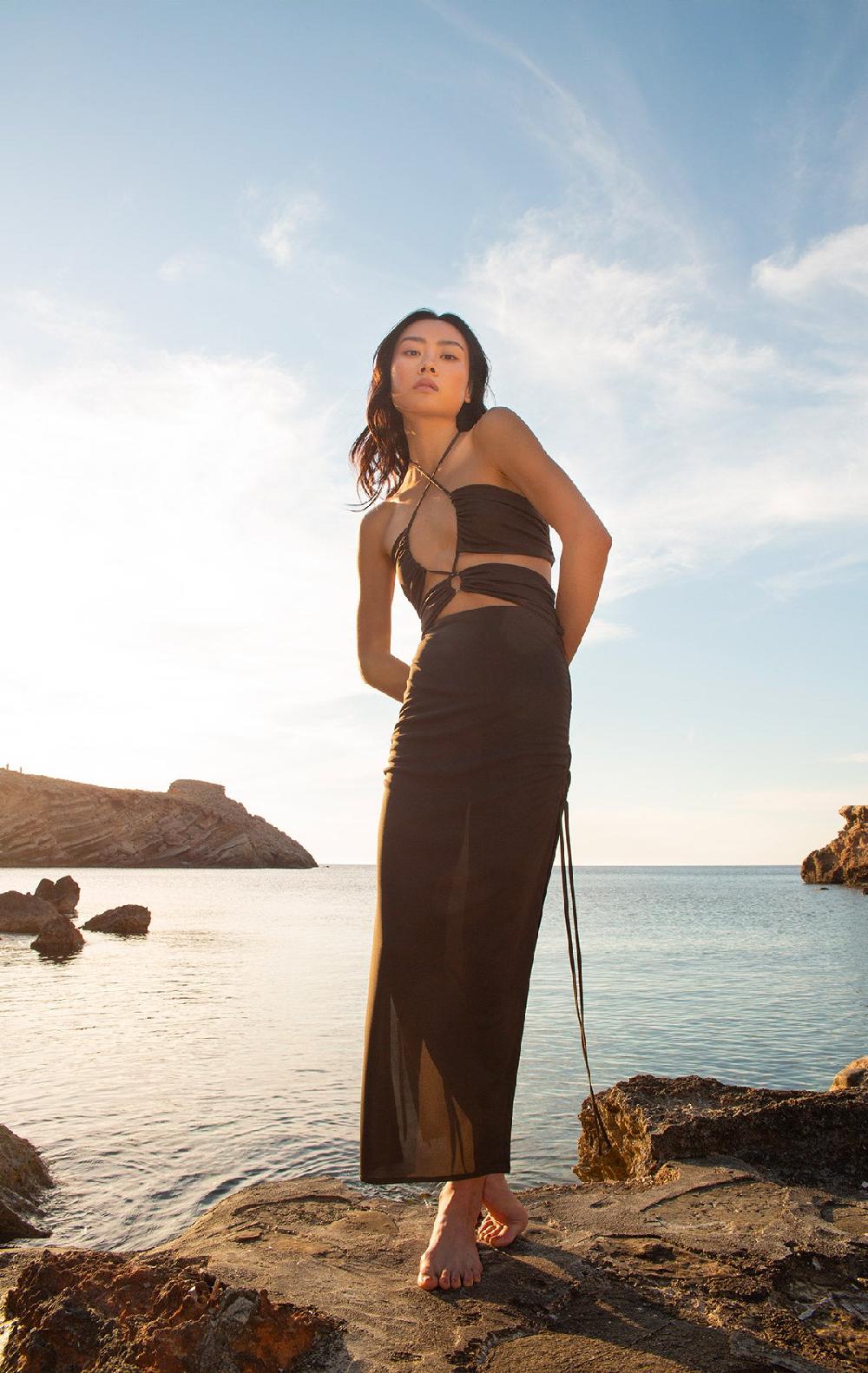 Silvia Astore Era Midi Dress Choco Brown Lycra