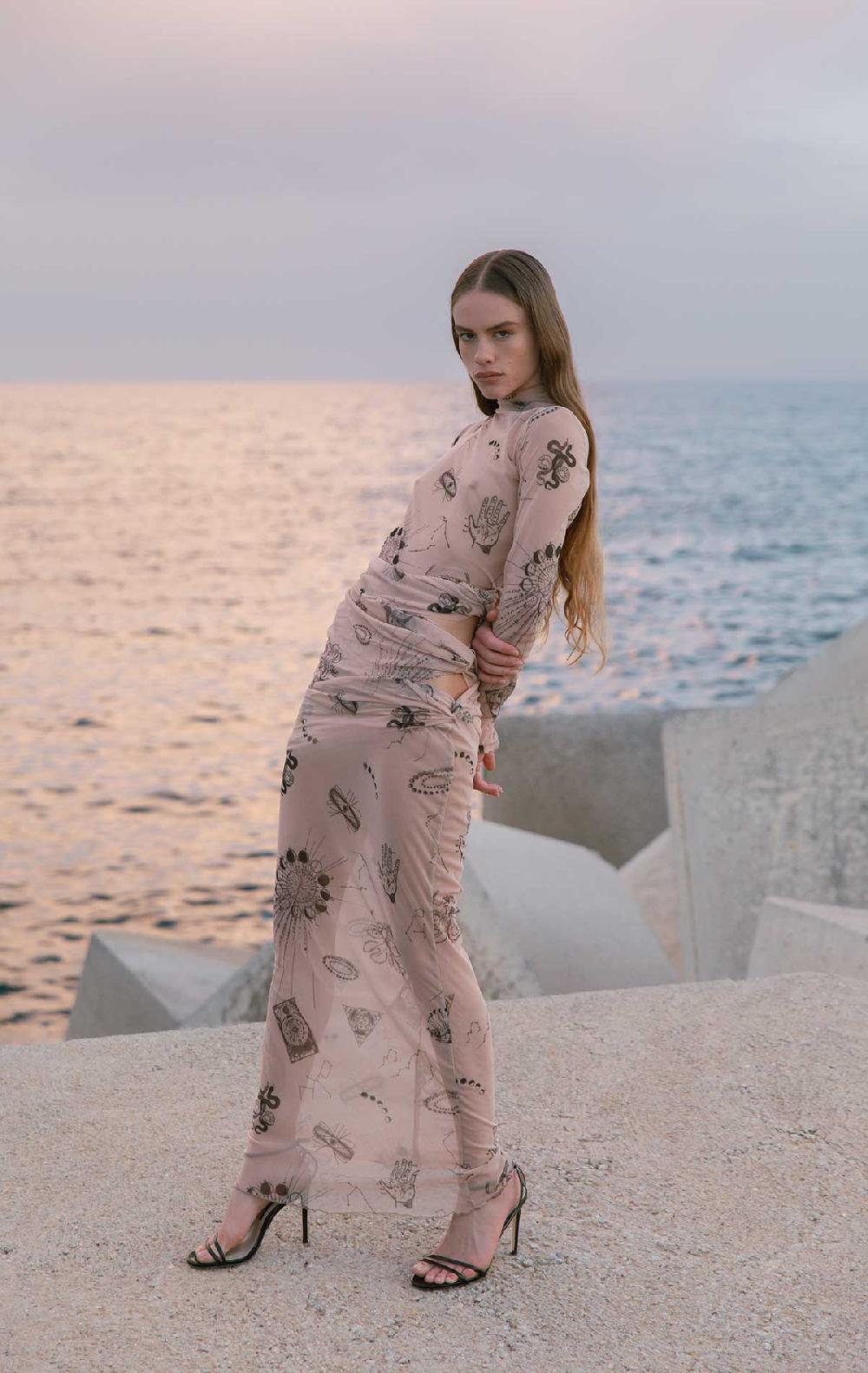 Silvia Astore Nora Dress Nude + Print Mesh
