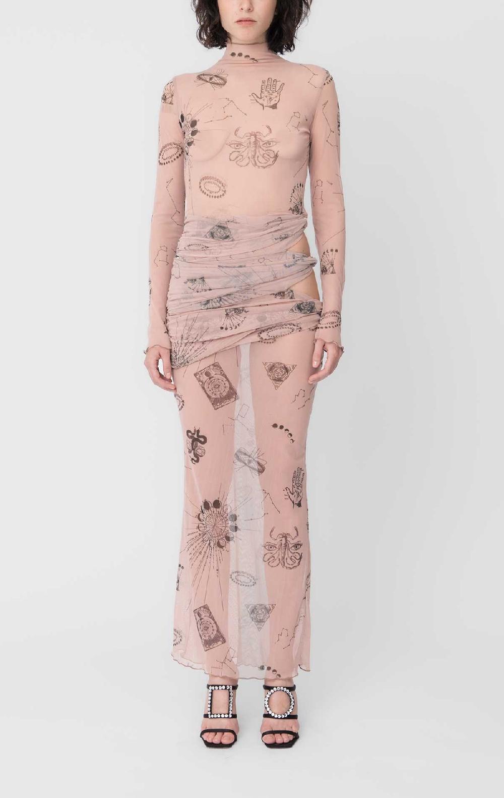 silvia astore Nora Dress Nude + Print Mesh