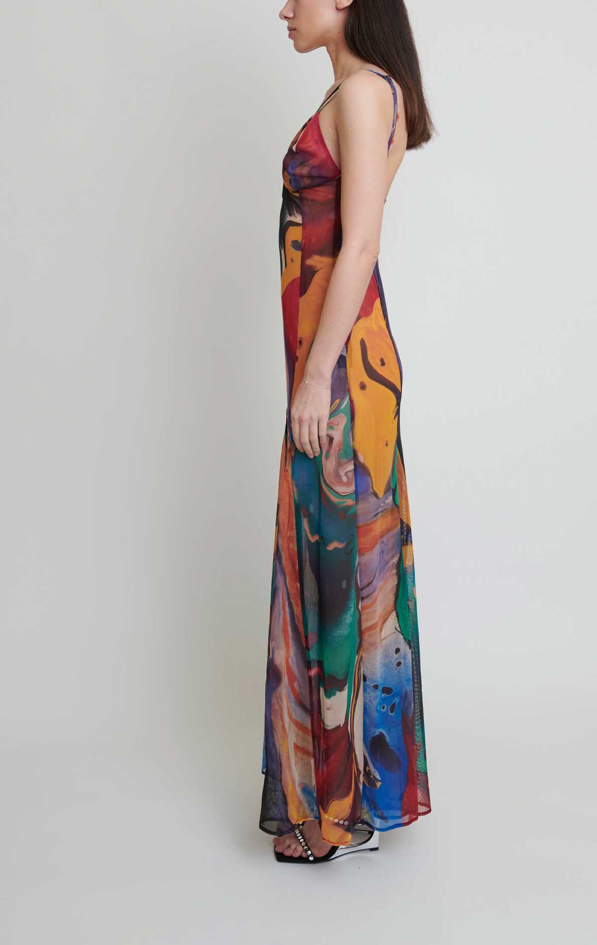Silvia Astore Nyx Dress Watercolor Print Mesh