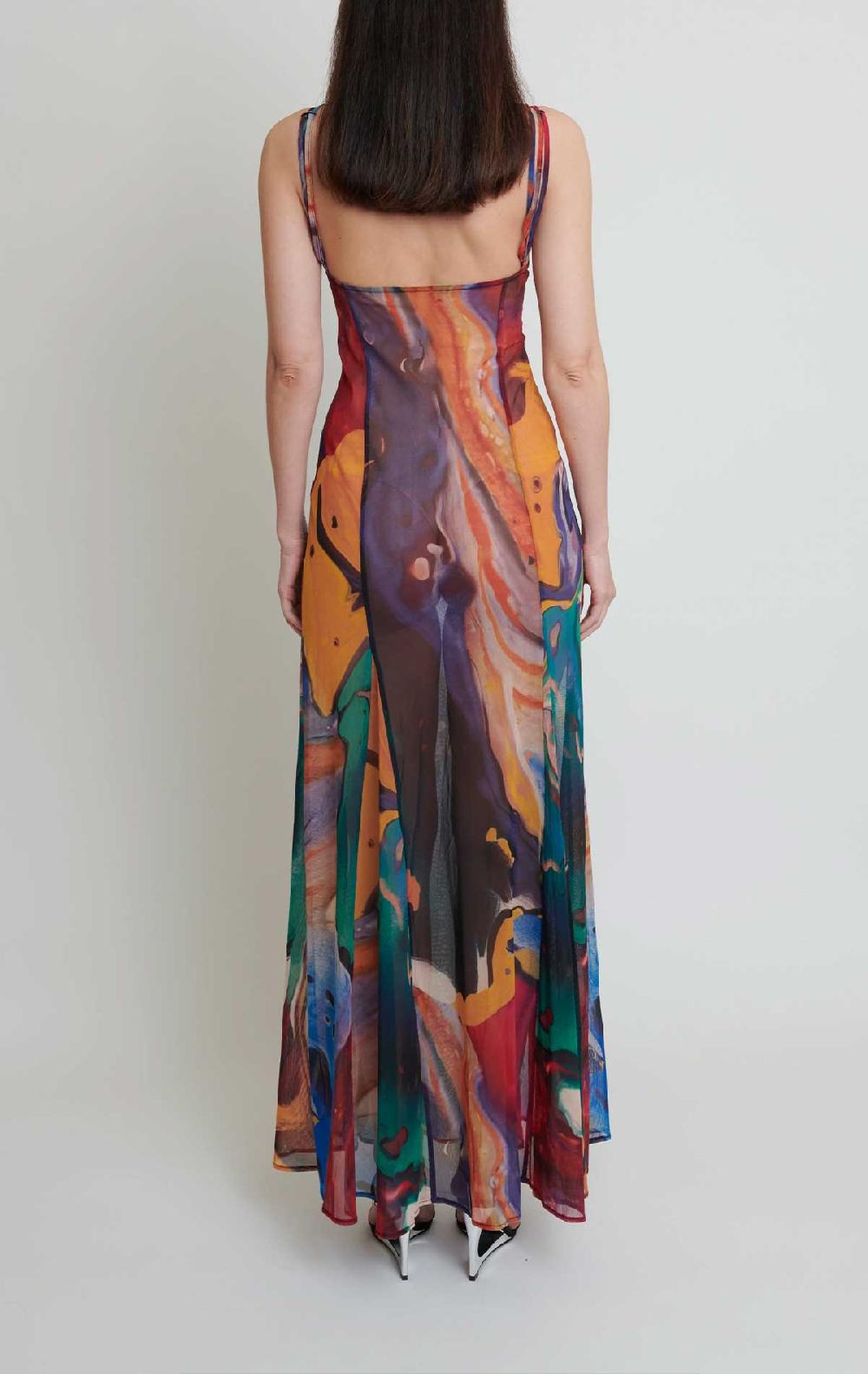 Silvia Astore Nyx Dress Watercolor Print Mesh
