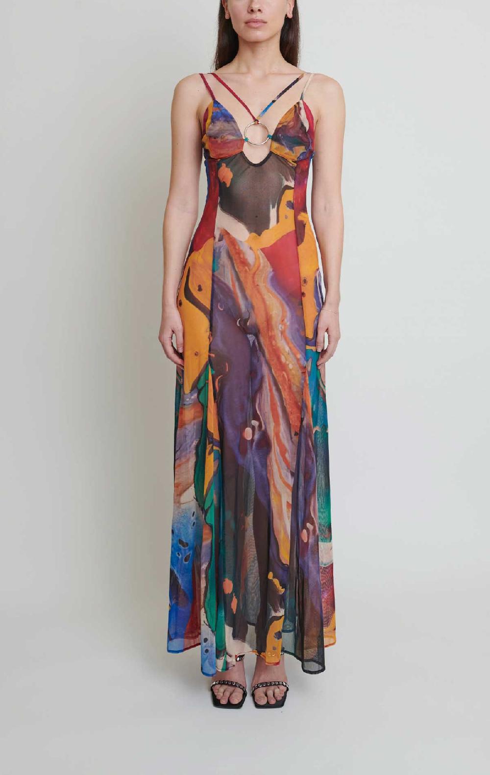 silvia astore Nyx Dress Watercolor print Mesh