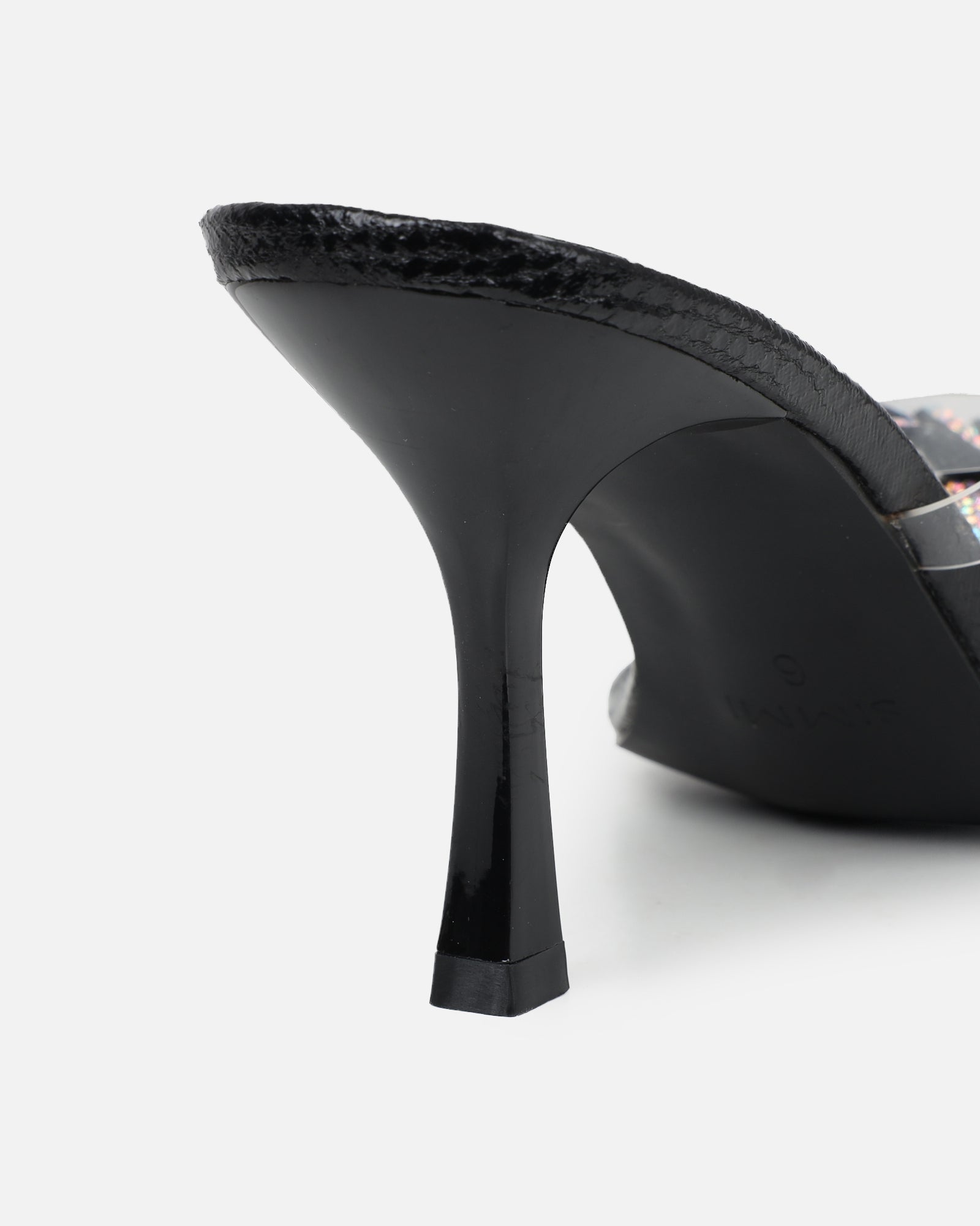 Simmi Black Snake Effect Flower Detail Mid Heeled Sandals