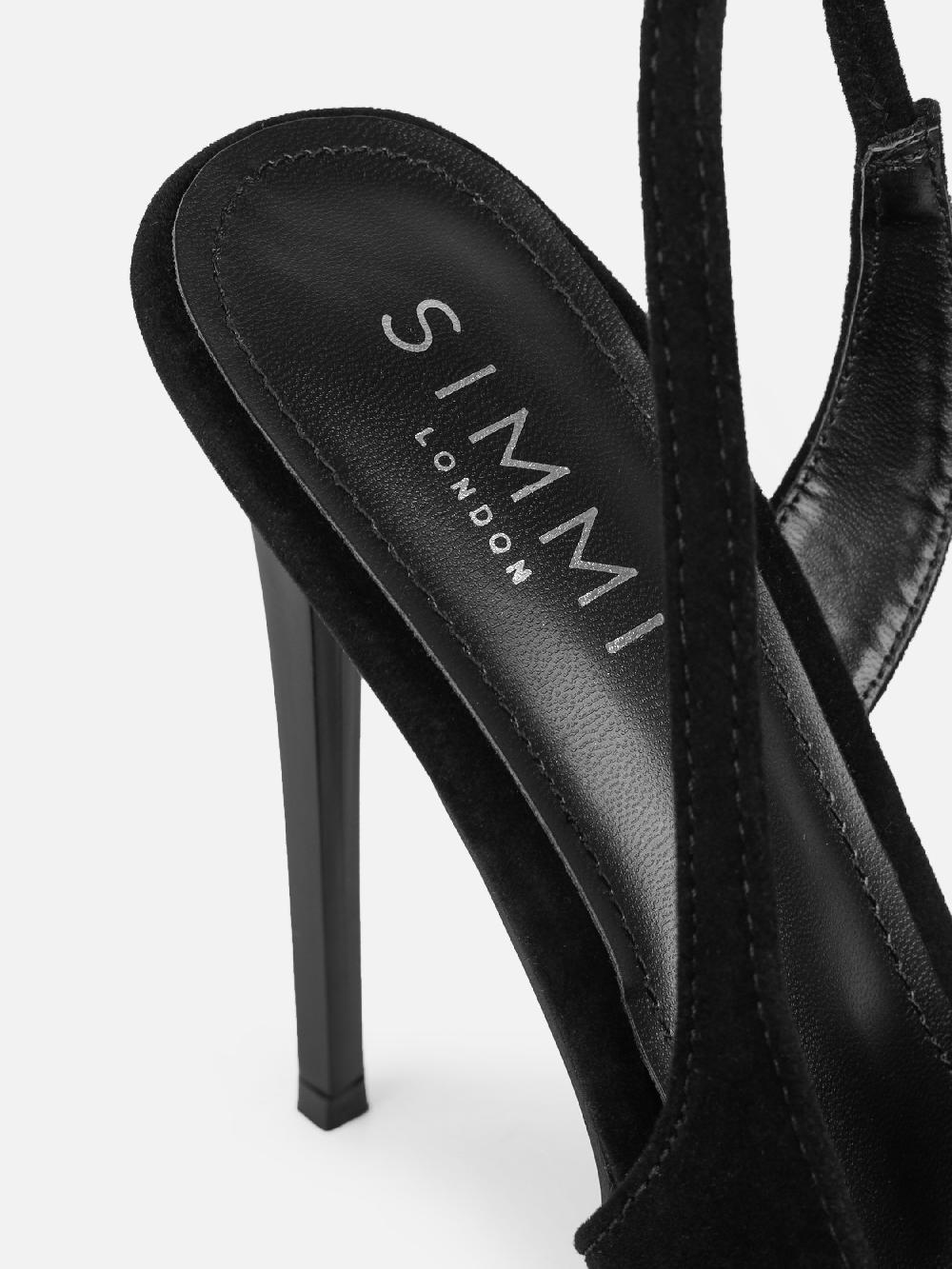 Simmi Black Velvet Bow Detail Peep Toe Heeled Sandals