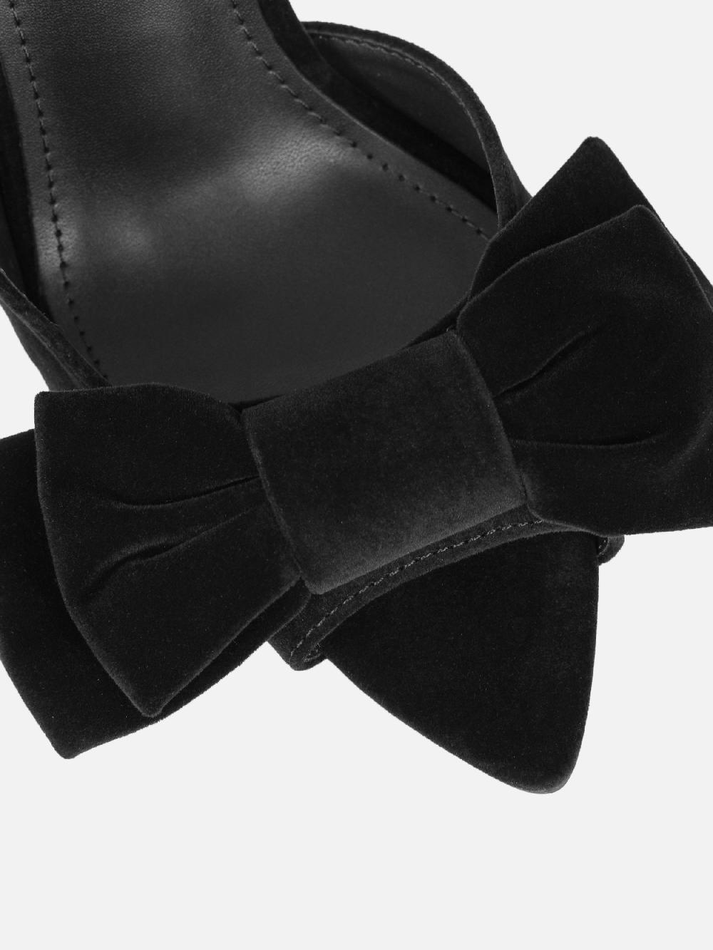 Simmi Black Velvet Bow Detail Peep Toe Heeled Sandals
