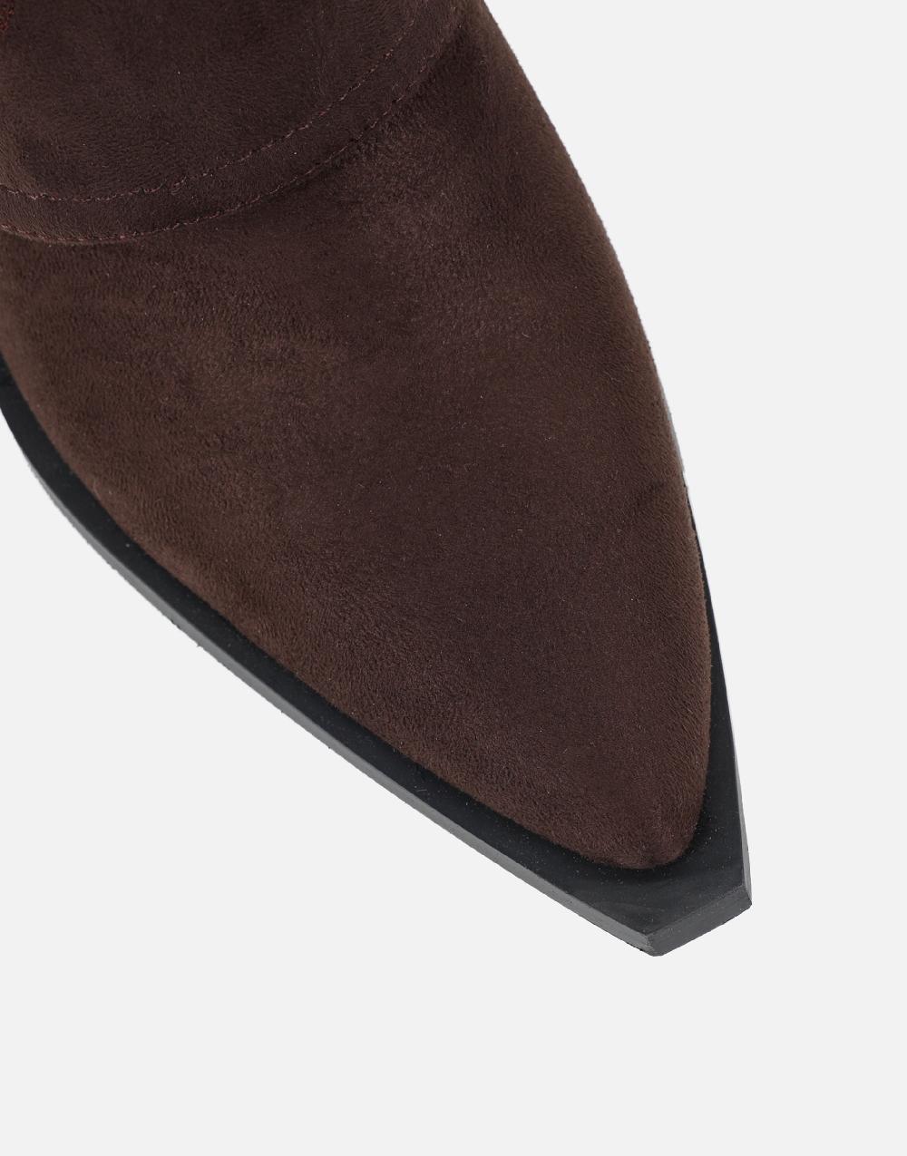 Simmi Brown Suede Western Stitch Detail Heeled Boots