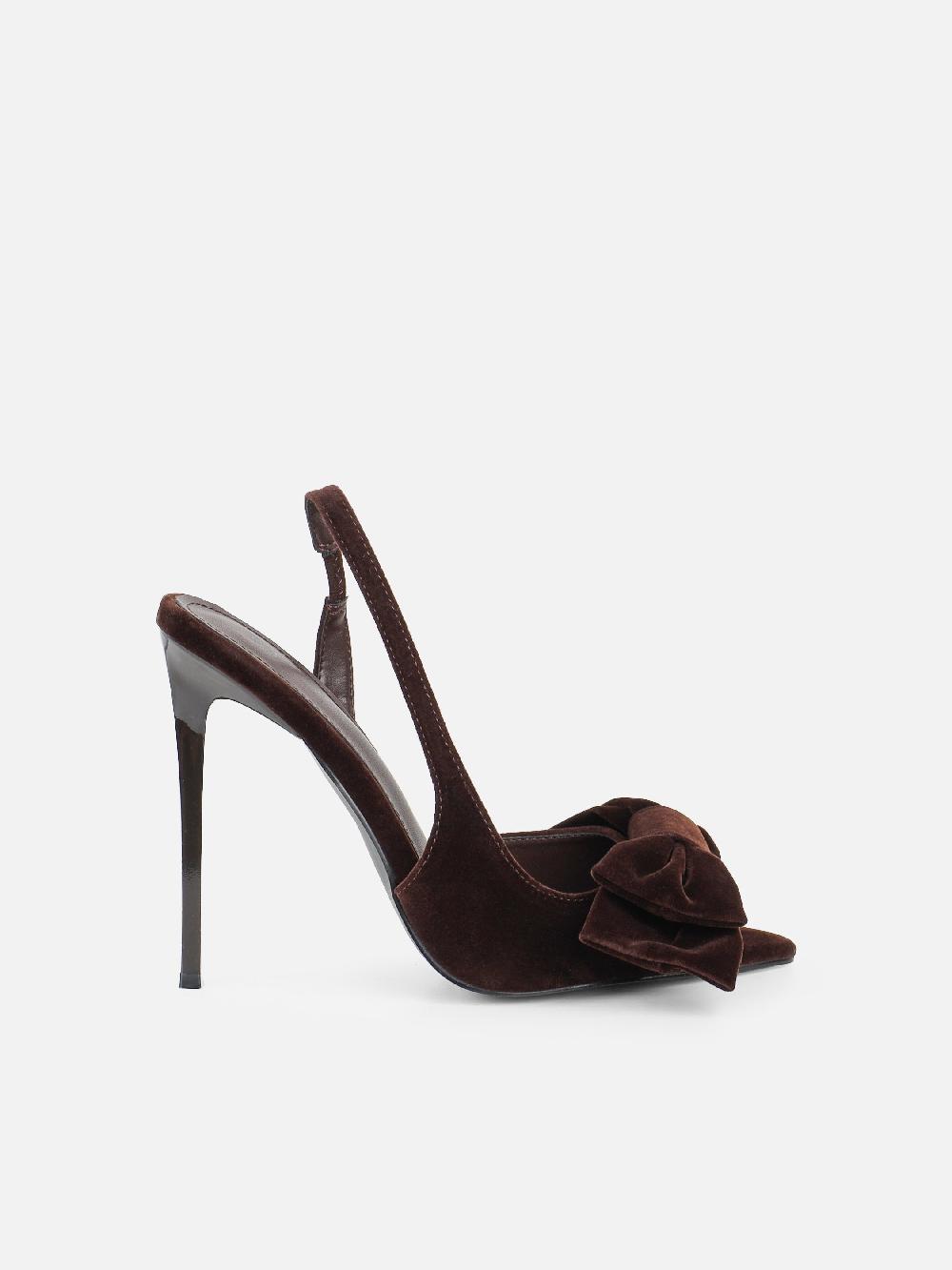 Simmi Brown Velvet Bow Detail Peep Toe Heeled Sandals