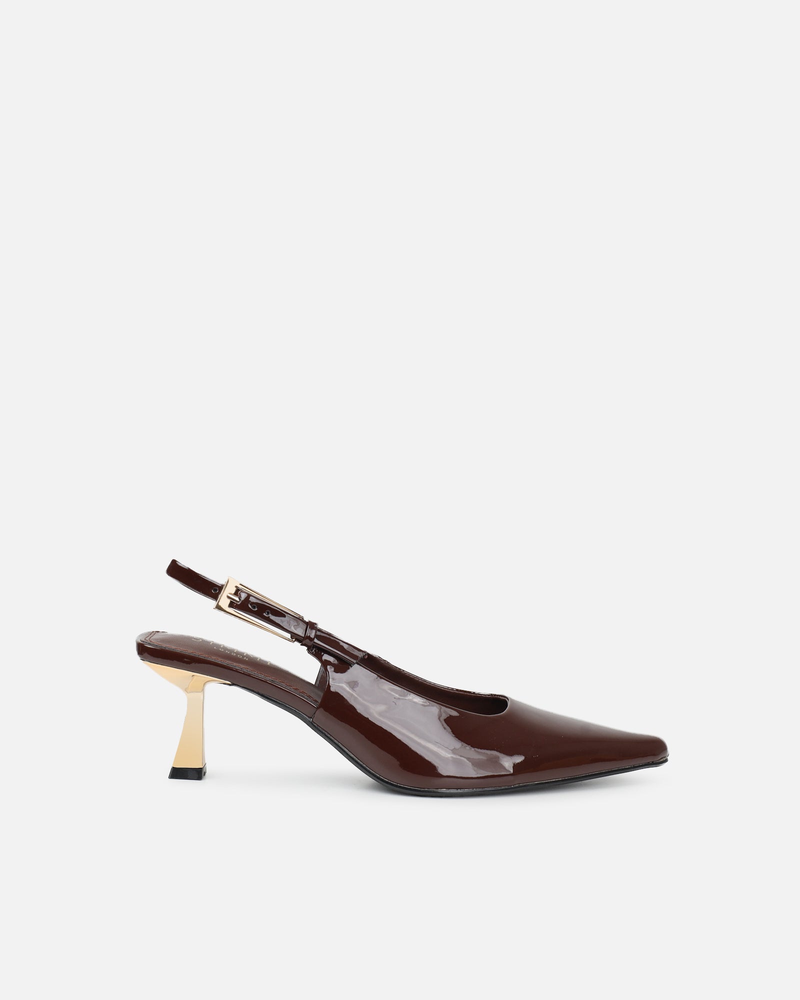 Simmi Chocolate Brown Patent Low Sling Back Court Shoes