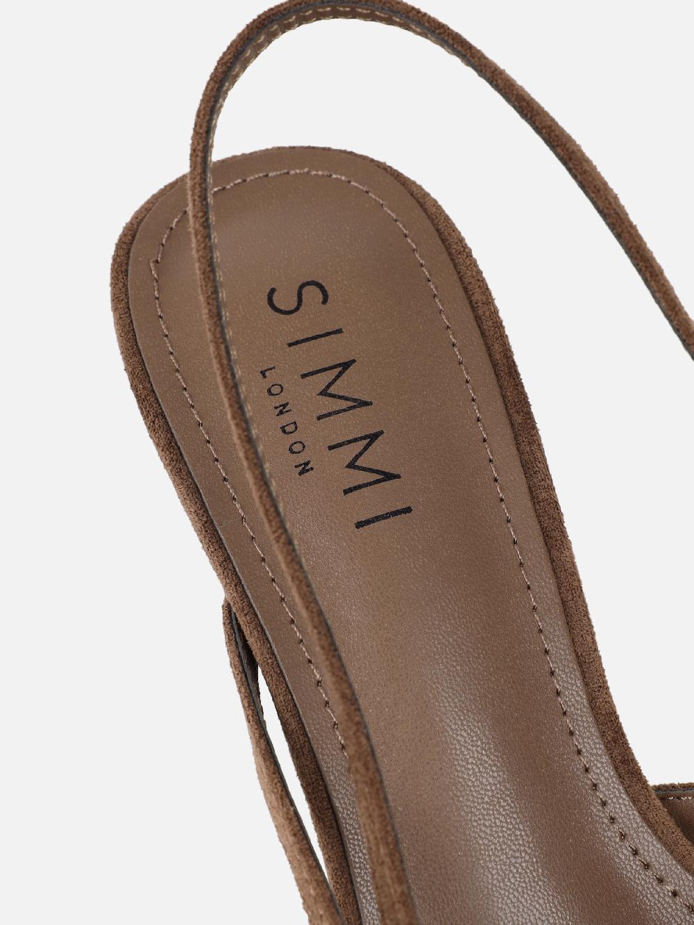 Simmi Dark Beige Suede Buckle Detail Slingback Court Shoes