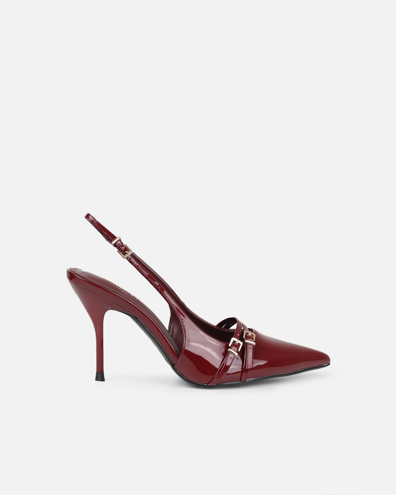 Simmi Dark Red Patent Buckle Detail Slingback Courts