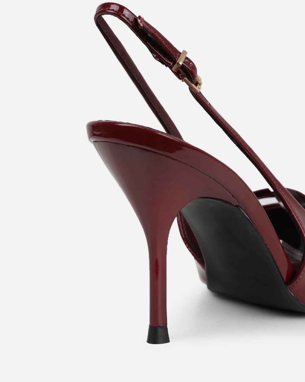 Simmi Dark Red Patent Buckle Detail Slingback Courts