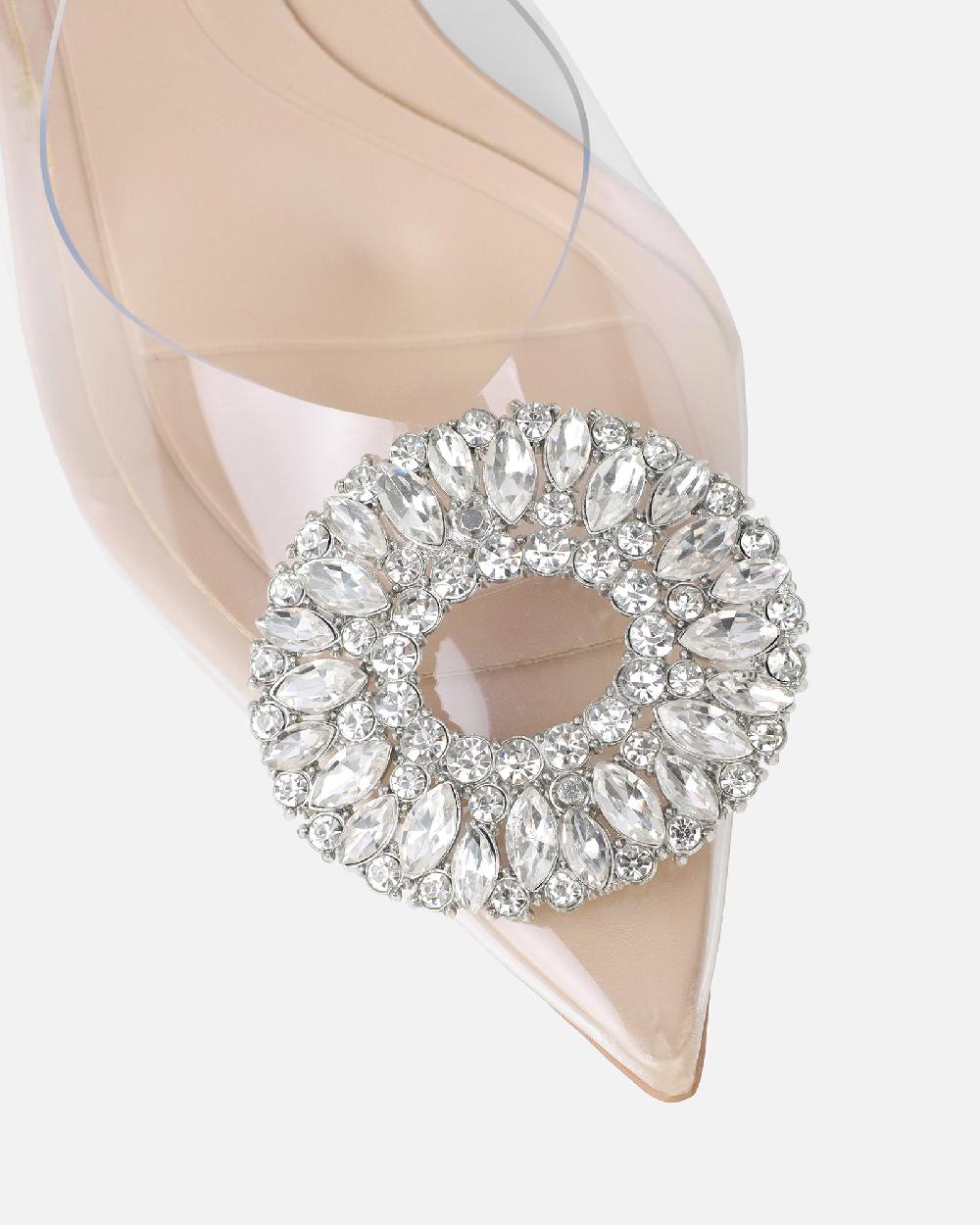 Simmi Nude Clear Diamante Slingback Mid Heel Courts