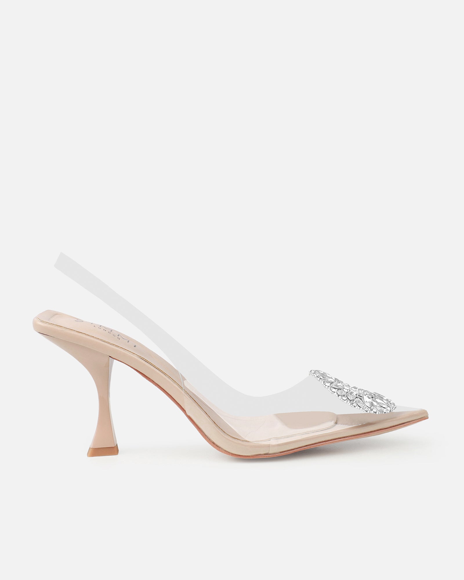 Simmi Nude Clear Diamante Slingback Mid Heel Courts