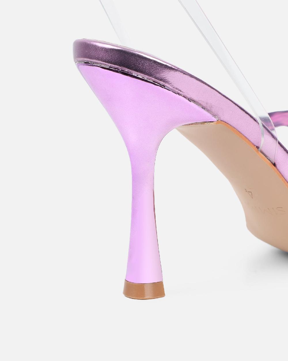 Simmi Purple Metallic Butterfly Detail Heeled Sandals