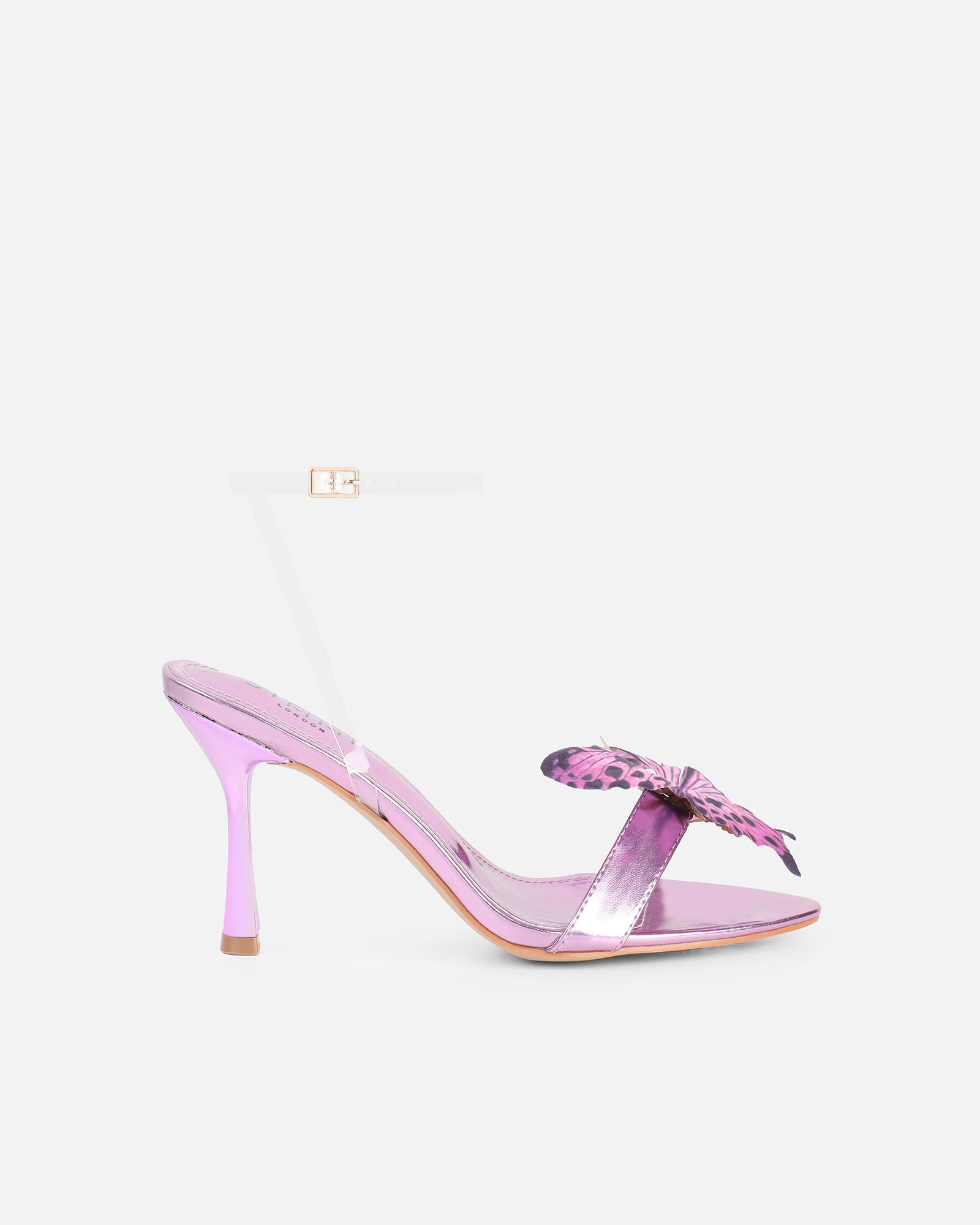 Simmi Purple Metallic Butterfly Detail Heeled Sandals