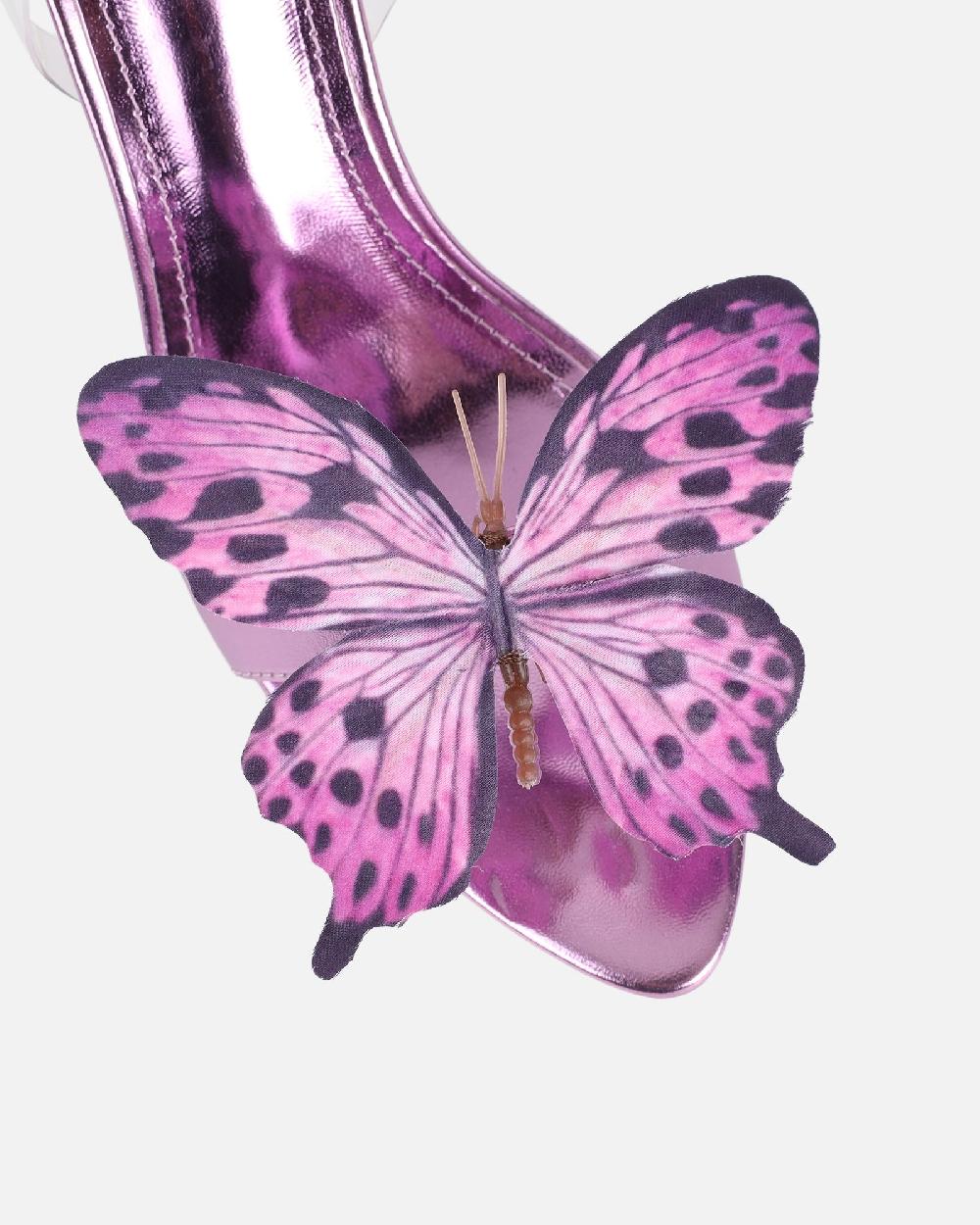 Simmi Purple Metallic Butterfly Detail Heeled Sandals