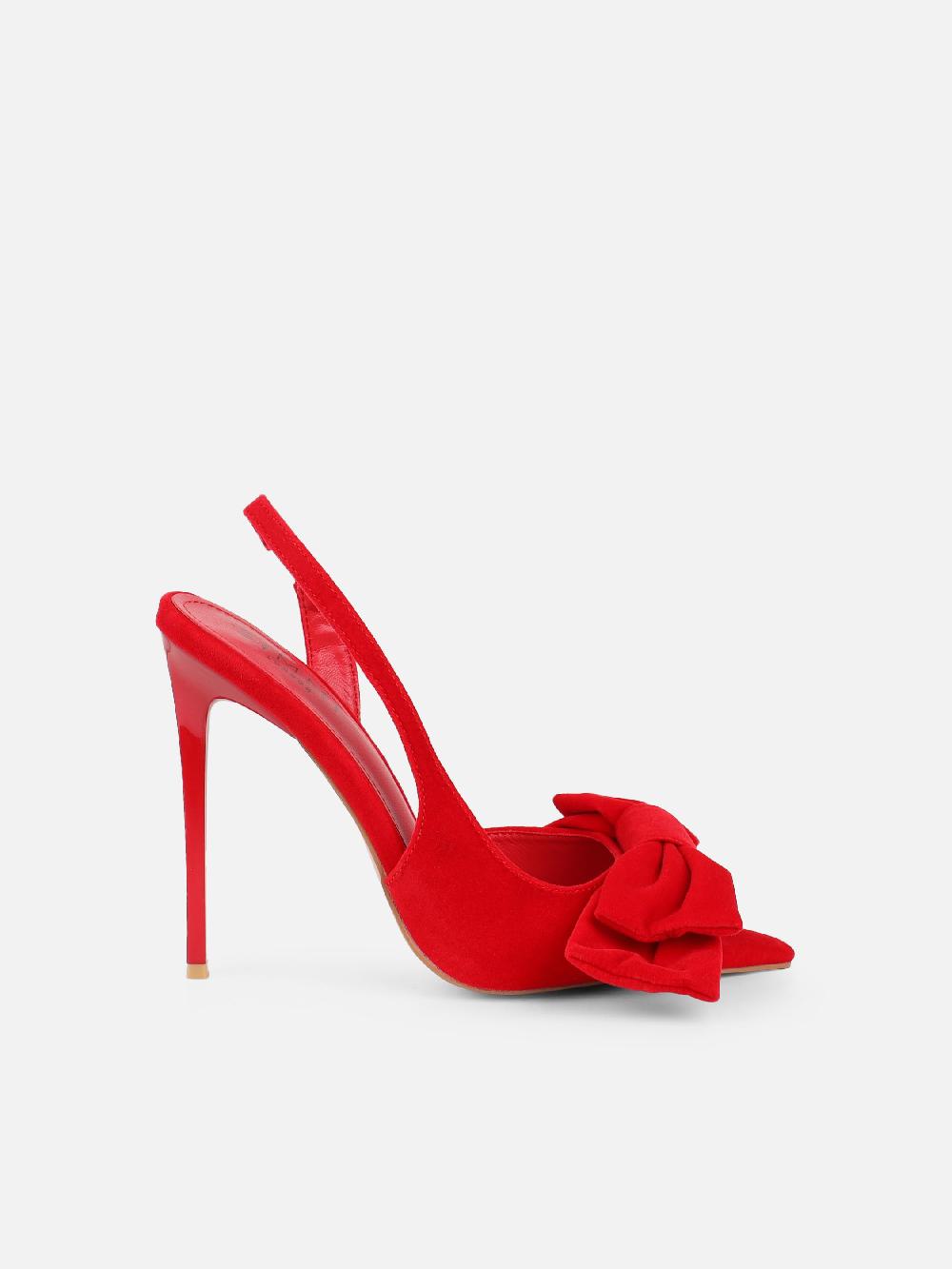 Simmi Red Velvet Bow Detail Peep Toe Heeled Sandals
