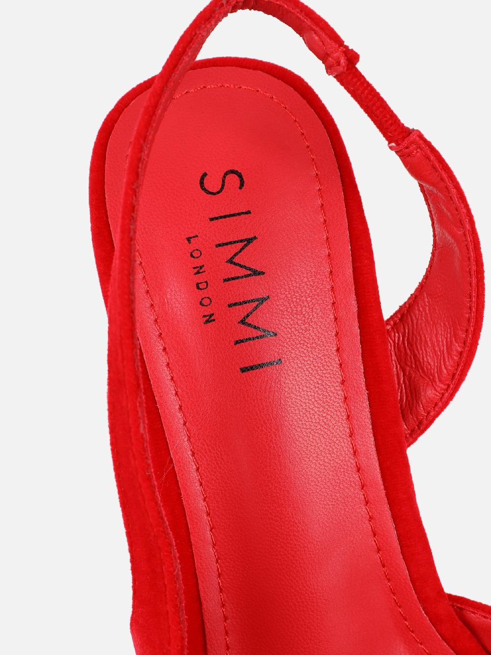 Simmi Red Velvet Bow Detail Peep Toe Heeled Sandals
