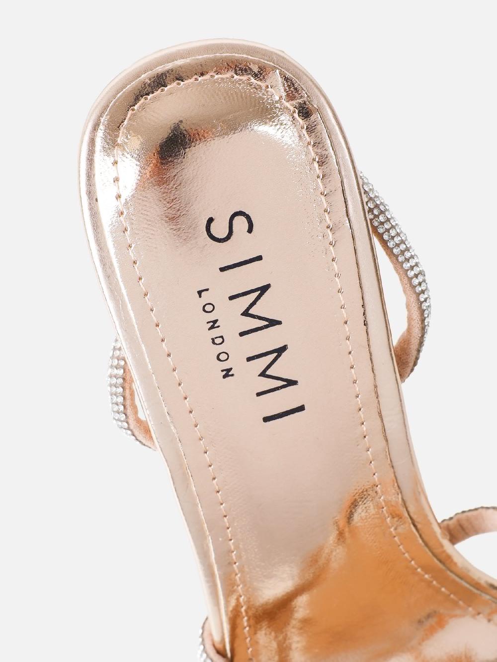 Simmi Rose Gold Metallic Diamante Knot Heeled Sandals