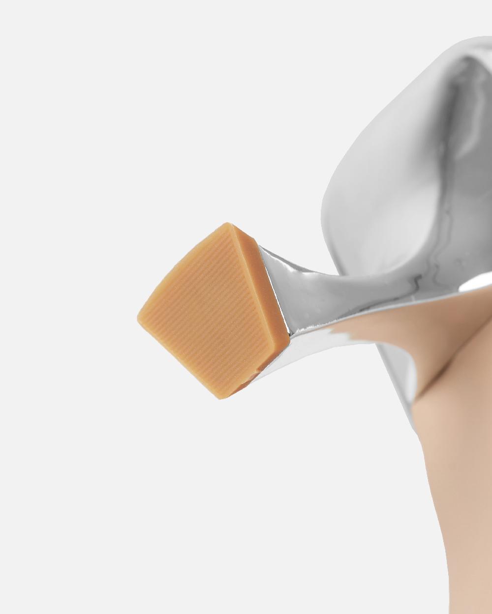 Simmi Silver Clear Diamante Slingback Mid Heel Courts