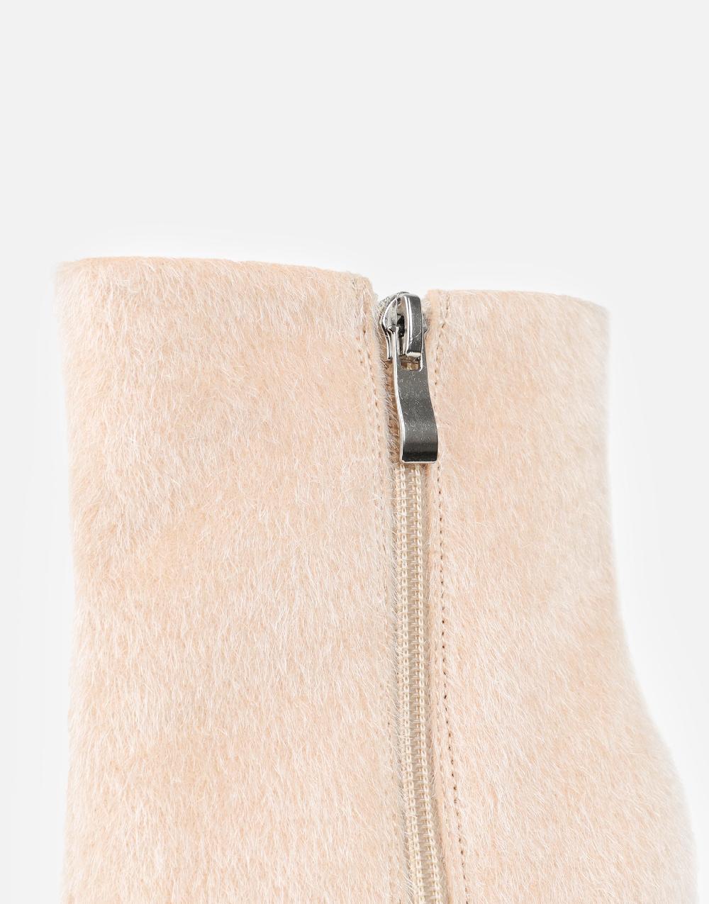 Simmi Beige Faux Pony Hair Heeled Ankle Boots