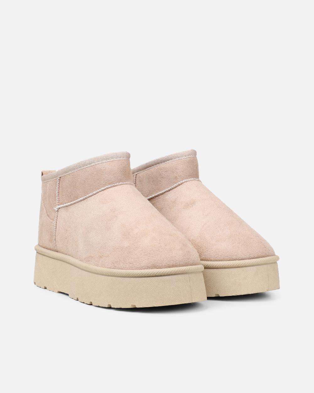 Simmi Beige Faux Suede Flatform Boots