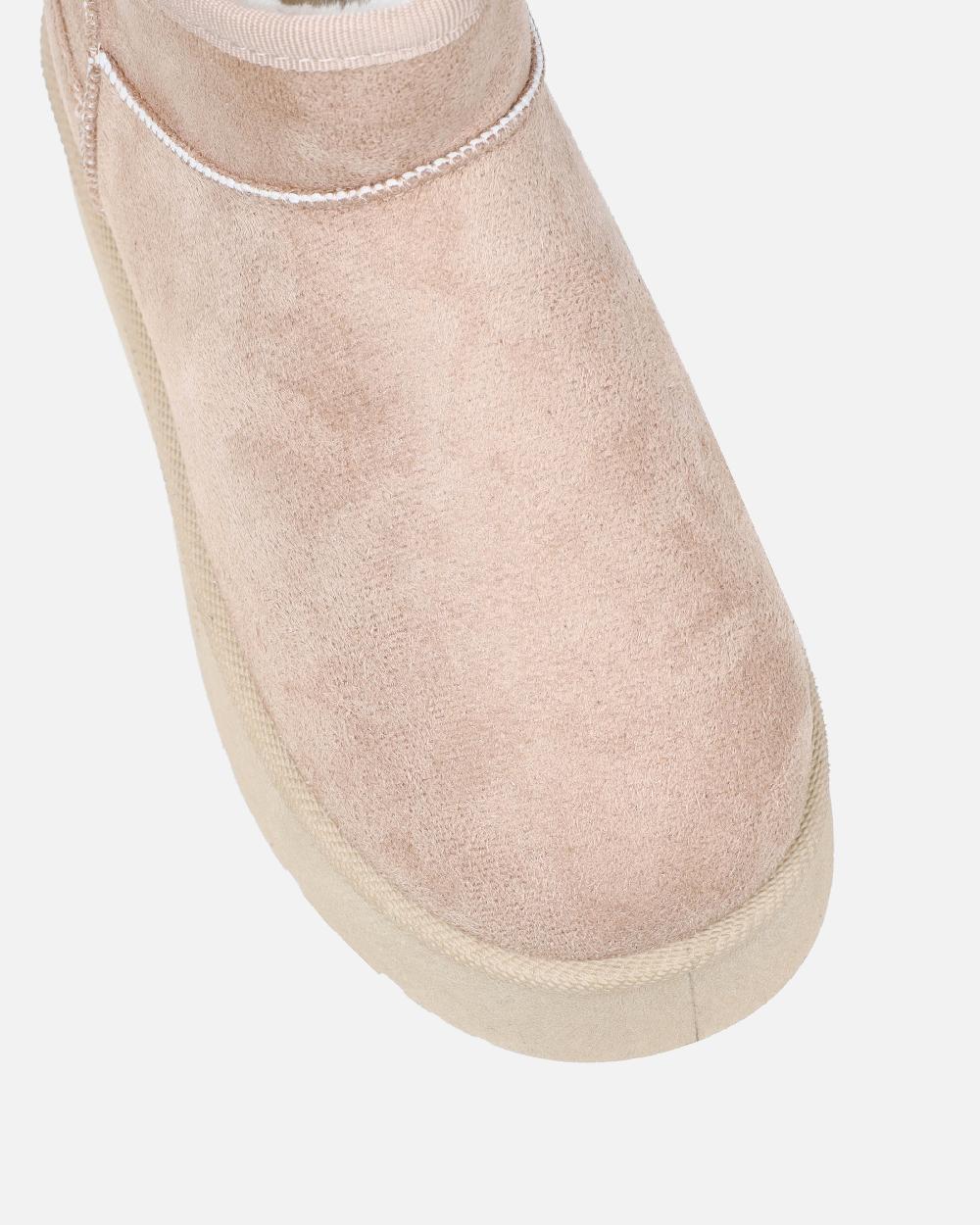 Simmi Beige Faux Suede Flatform Boots