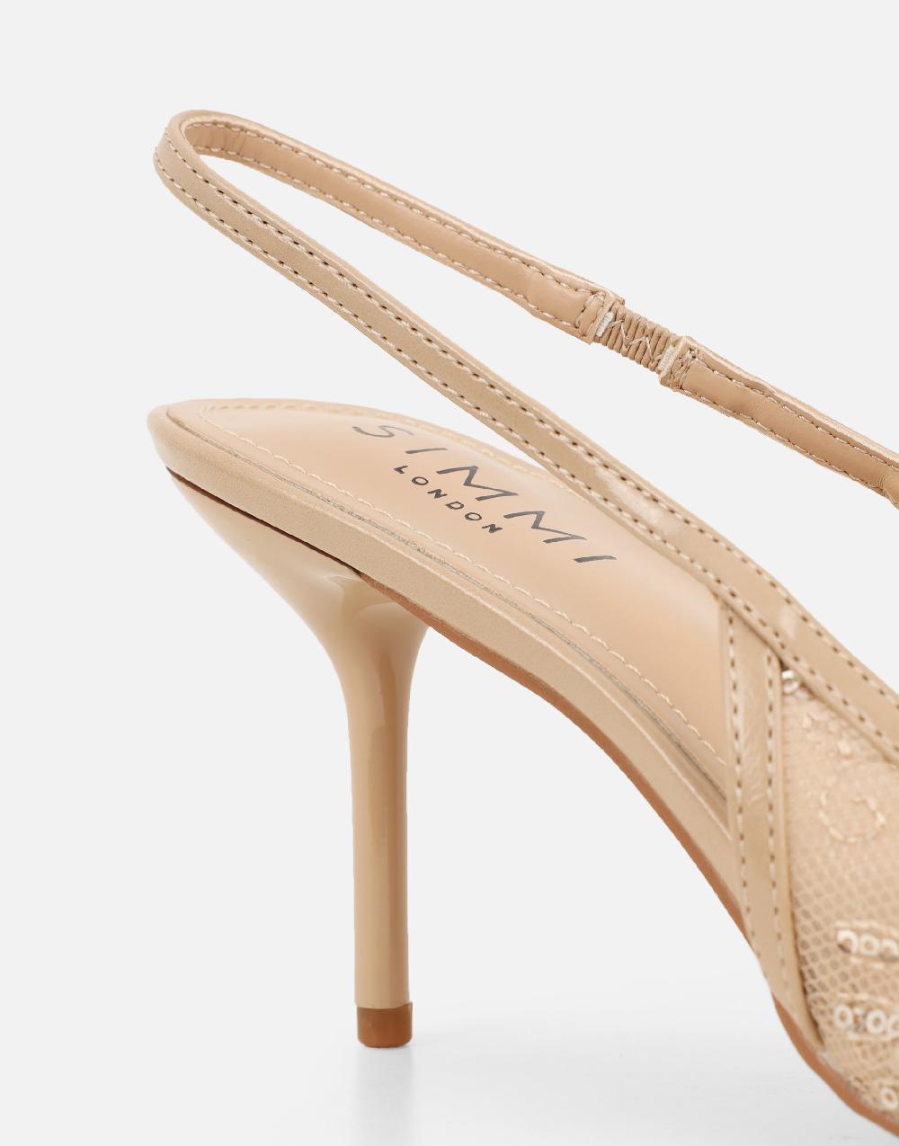 Simmi Beige Mesh Bow Detail Slingback Courts