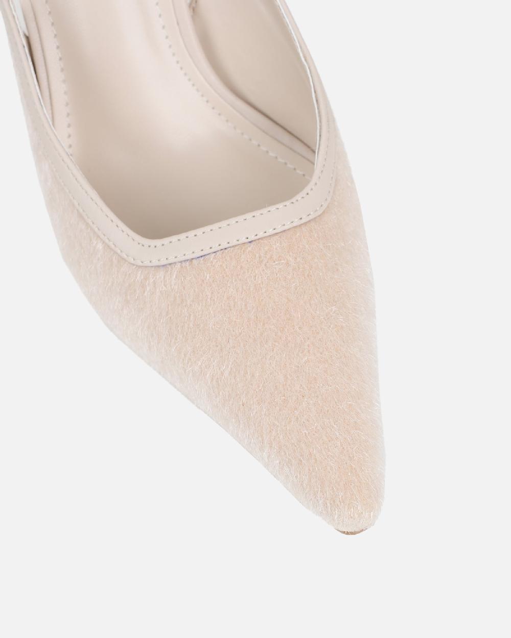 Simmi Beige Plush Slingback Courts