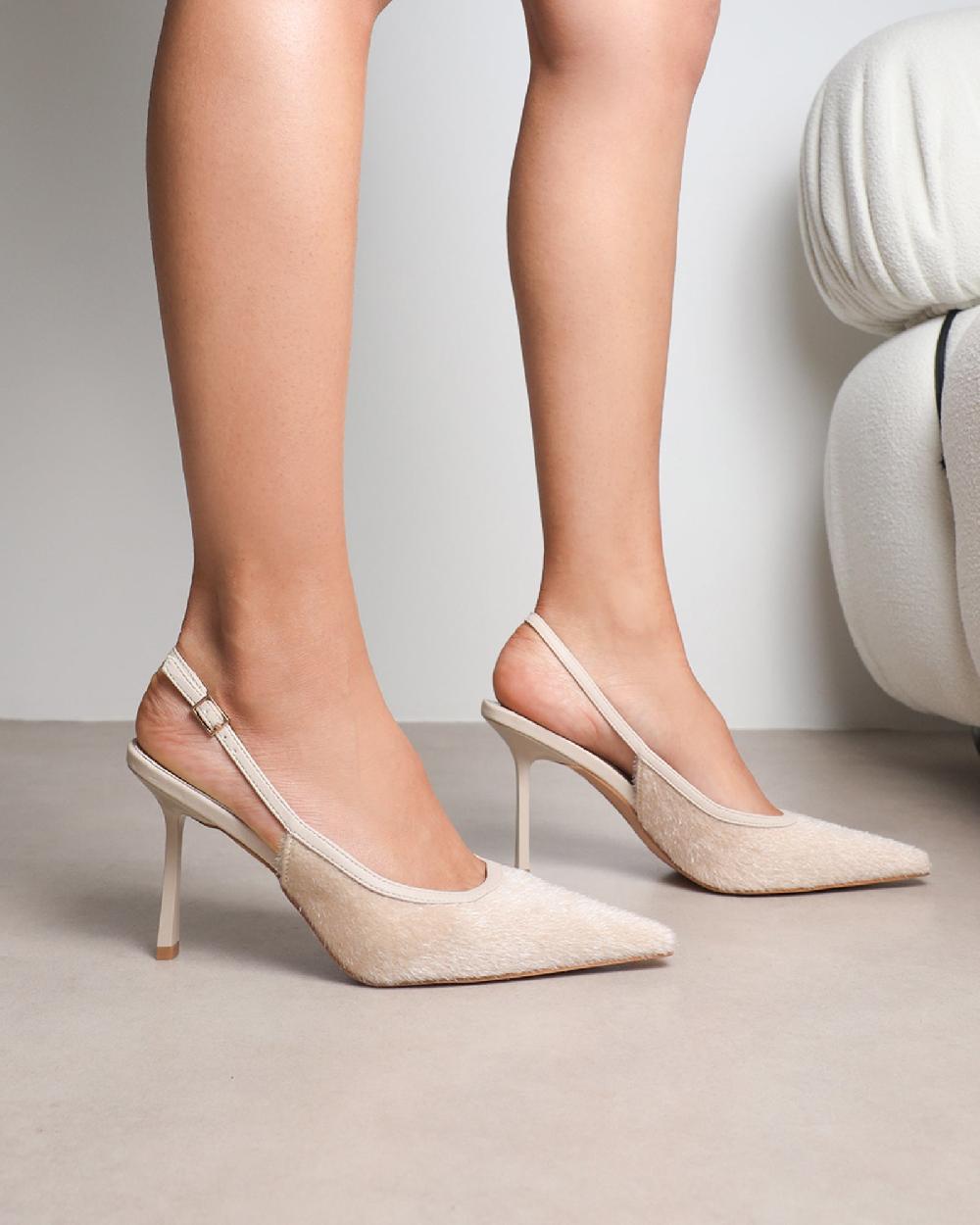 simmi Beige Plush Slingback Courts