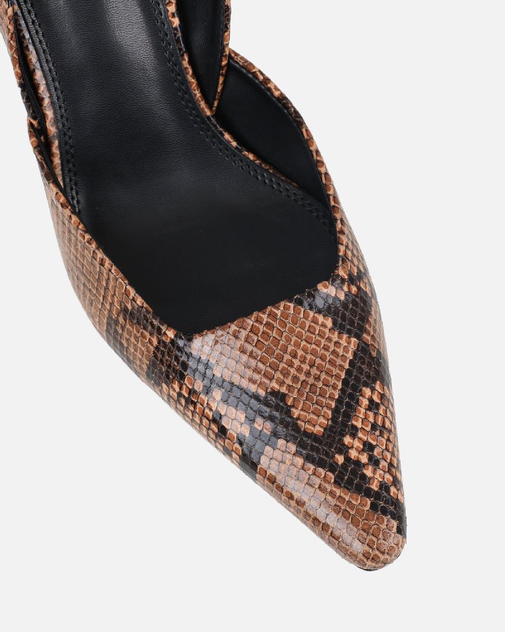 Simmi Beige Snake Effect Sling Back Court Shoes