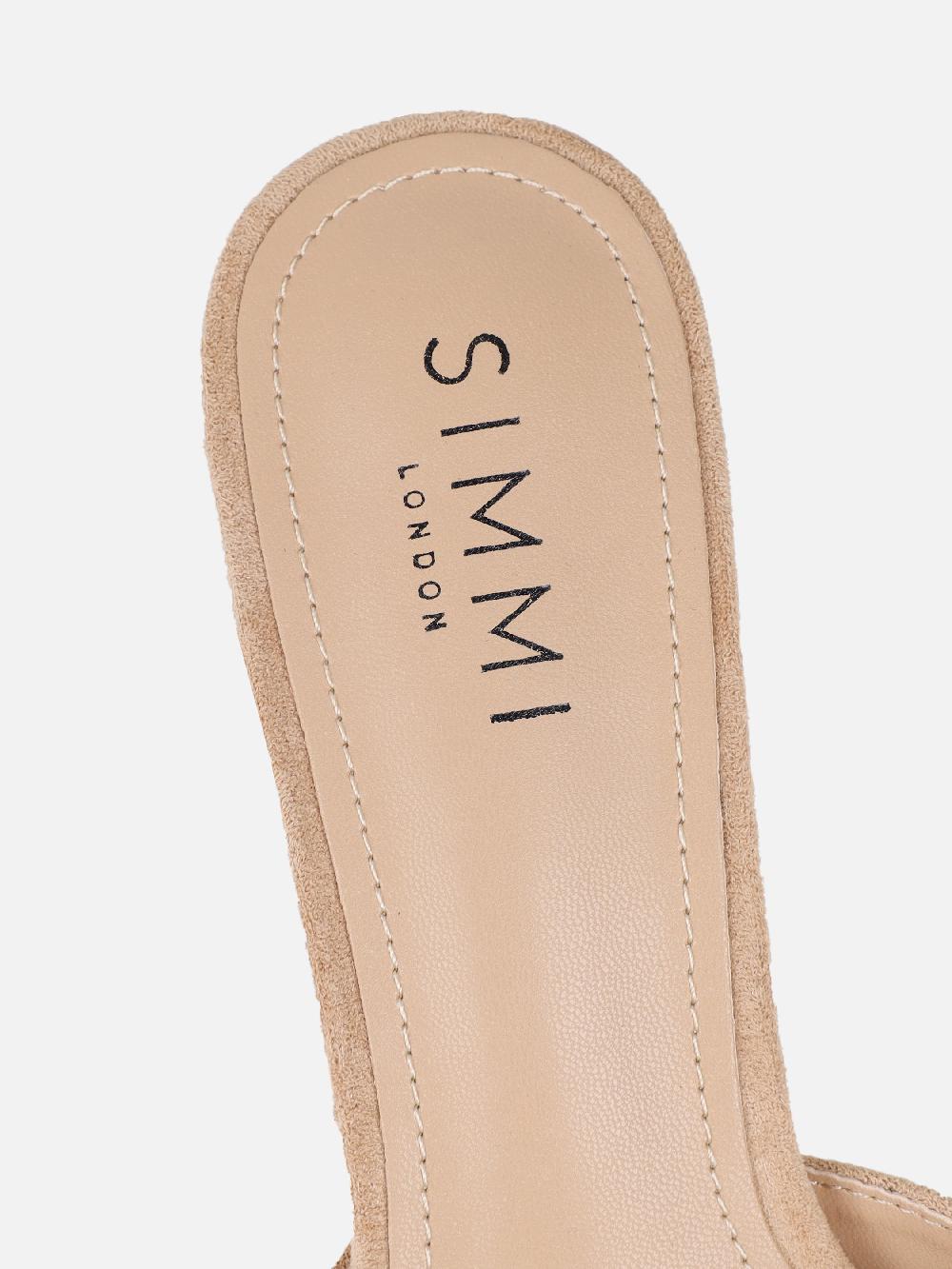 Simmi Beige Suede Peep Toe Heeled Sandals