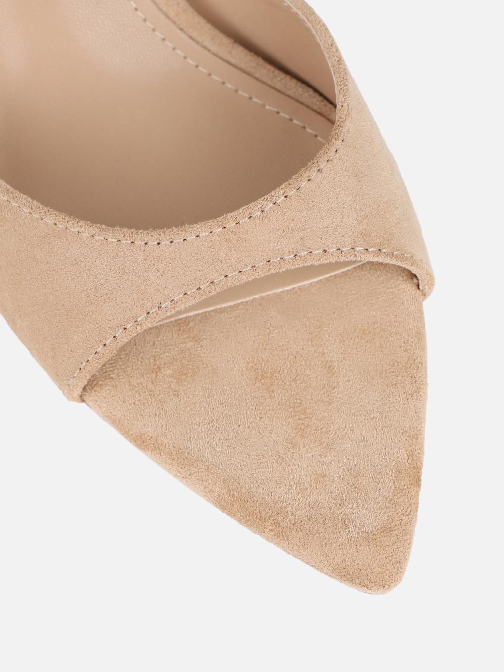 Simmi Beige Suede Peep Toe Heeled Sandals