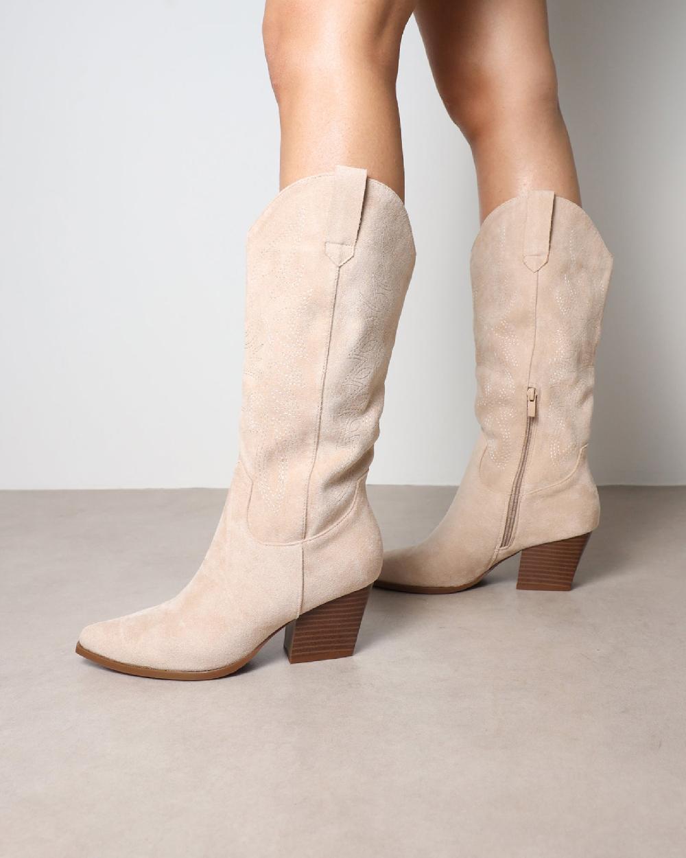 simmi Beige Western Cowboy Boots