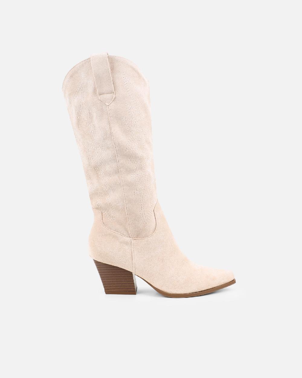 Simmi Beige Western Cowboy Boots