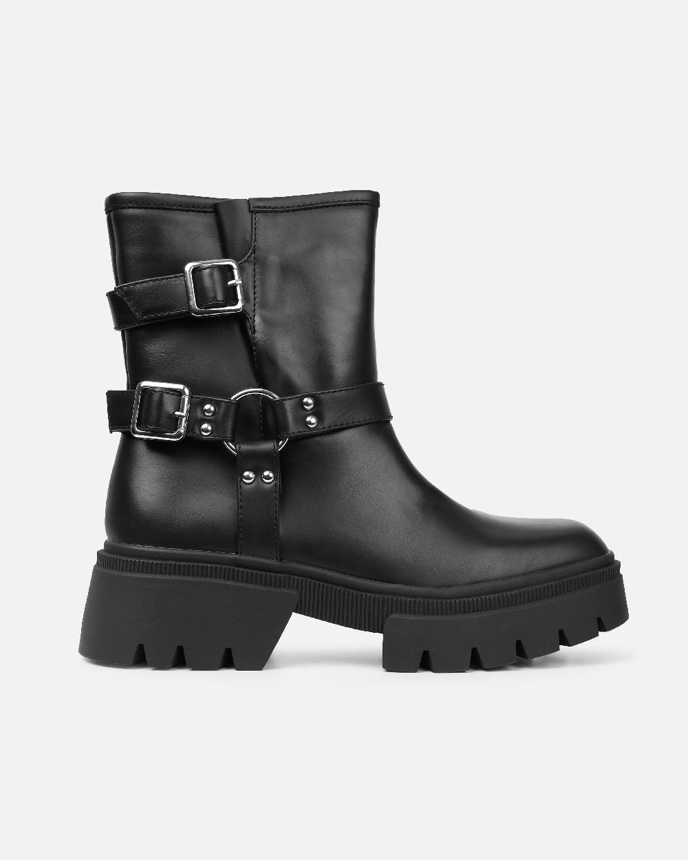 Simmi Black Chunky Biker Boots