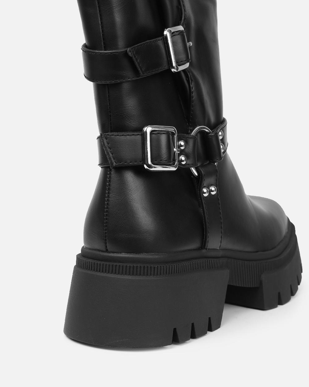 Simmi Black Chunky Biker Boots