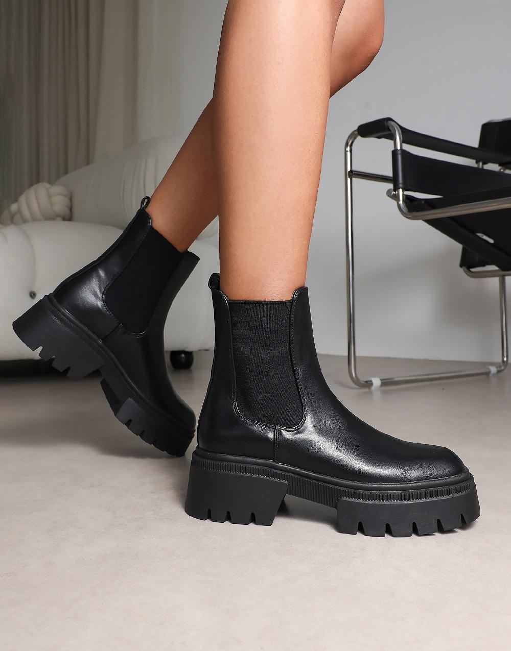 simmi Black Chunky Chelsea Boots