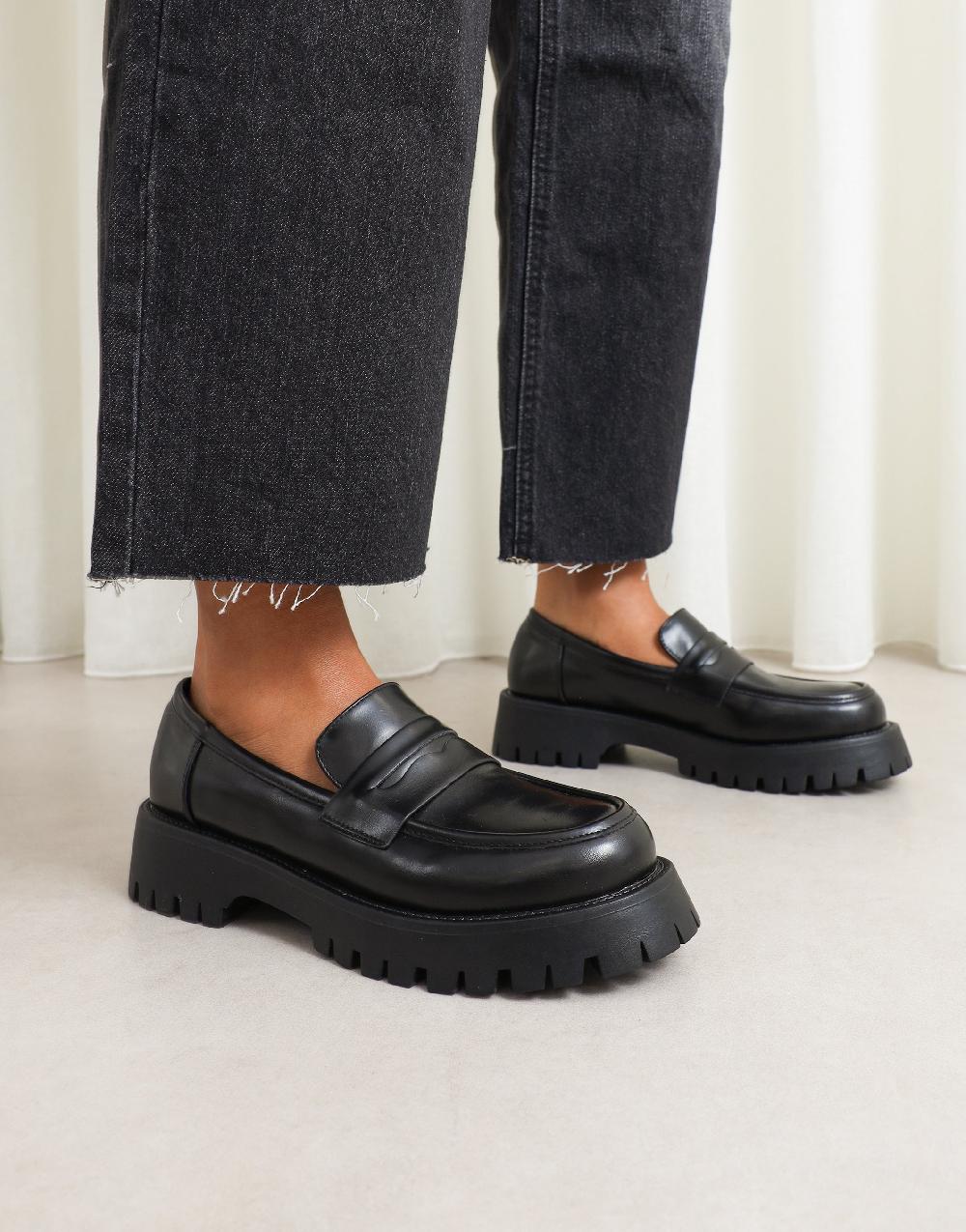 simmi Black Chunky Penny Loafers
