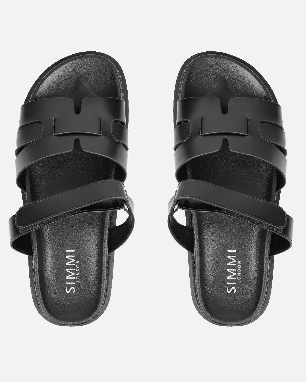 Simmi Black Chunky Strap Footbed Slides