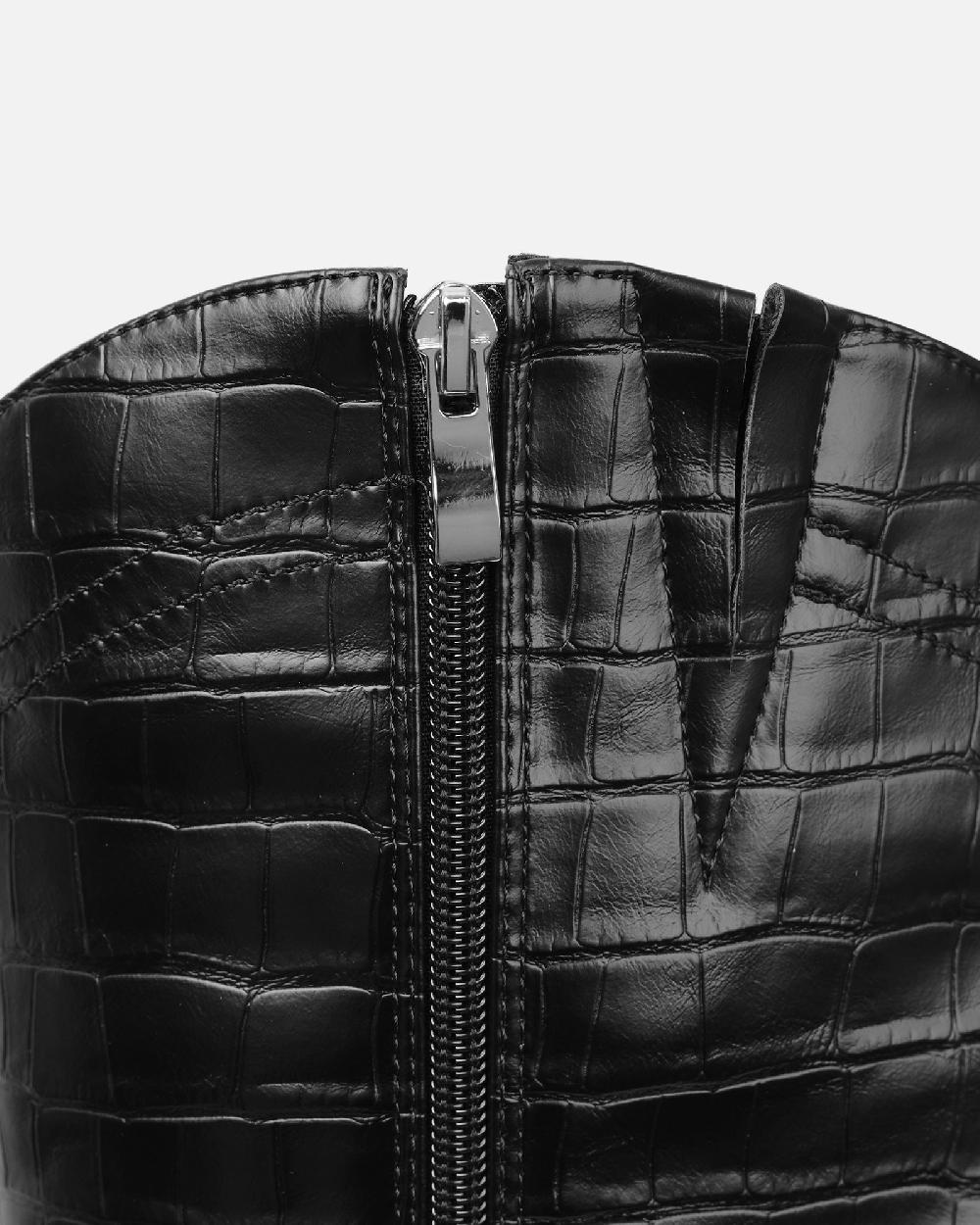 Simmi Black Croc Effect Western Boots