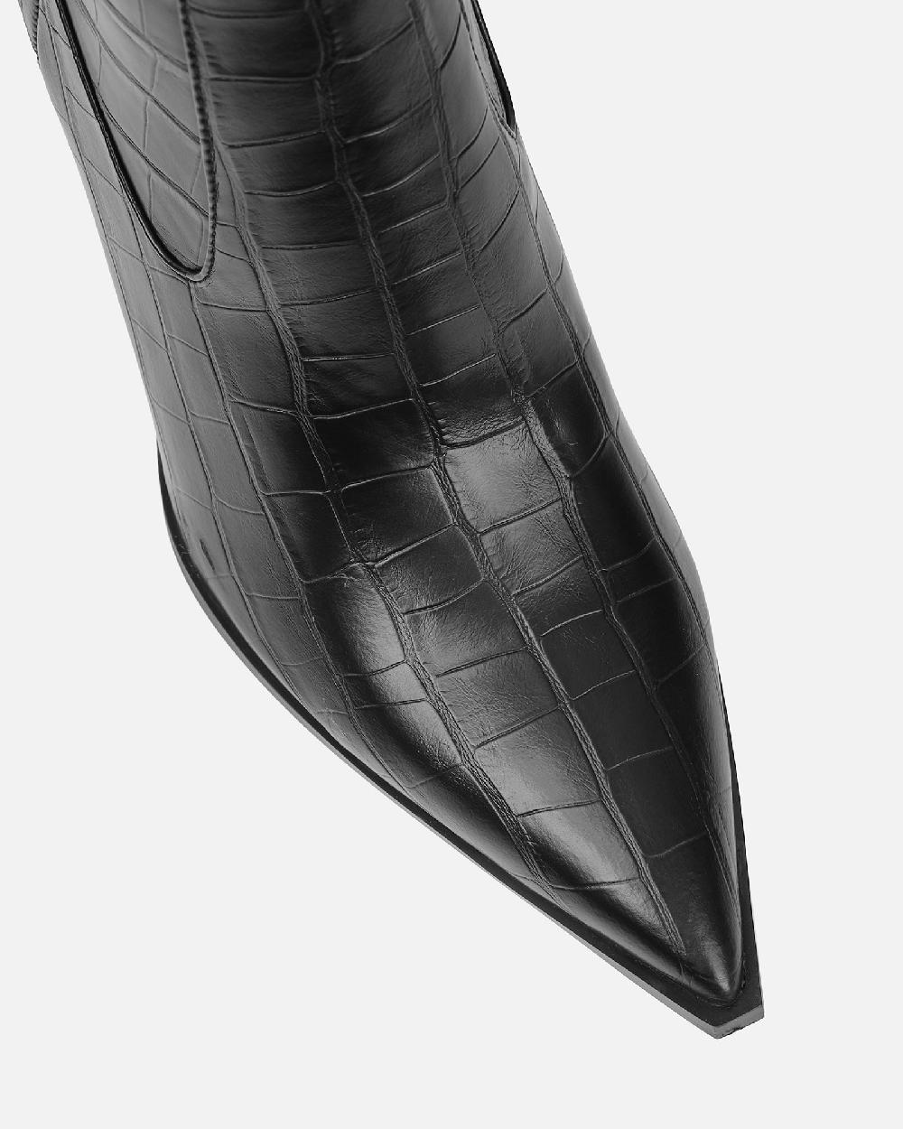 Simmi Black Croc Effect Western Boots