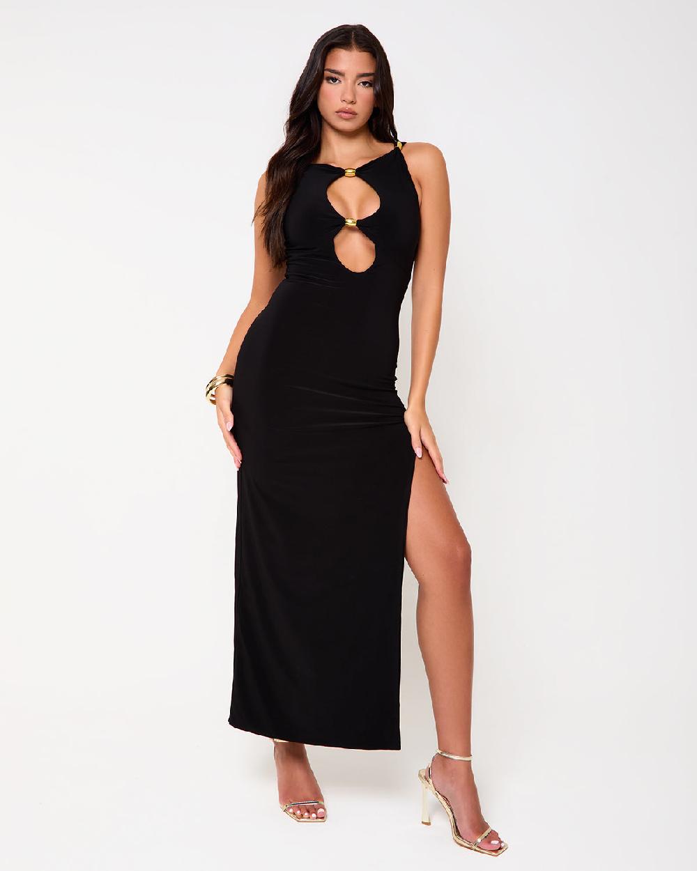 Simmi Black Cut Out Split Leg Maxi Dress