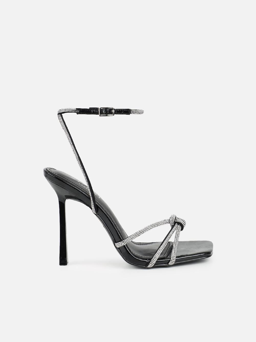 Simmi Black Diamante Knot Heeled Sandals