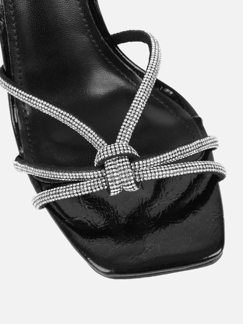 Simmi Black Diamante Knot Heeled Sandals
